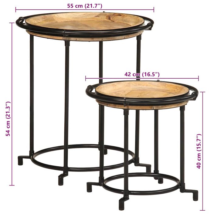 Ensemble de table d'appoint 2 pcs bois massif de manguier - Photo n°10