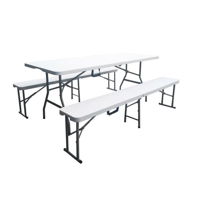 Ensemble de table pliante 180 cm et 2 bancs pliables 180 cm - Pied haut - Tableau EVA - Photo n°2