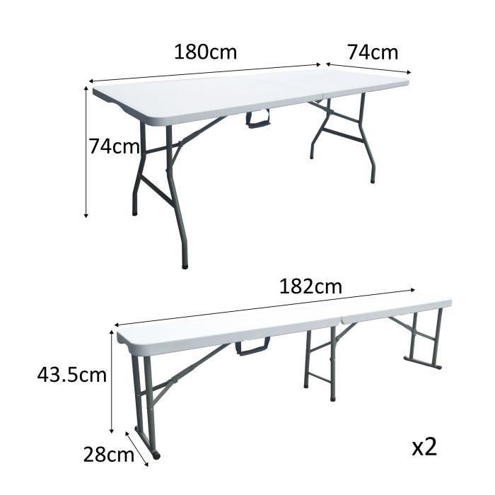 Ensemble de table pliante 180 cm et 2 bancs pliables 180 cm - Pied haut - Tableau EVA - Photo n°3