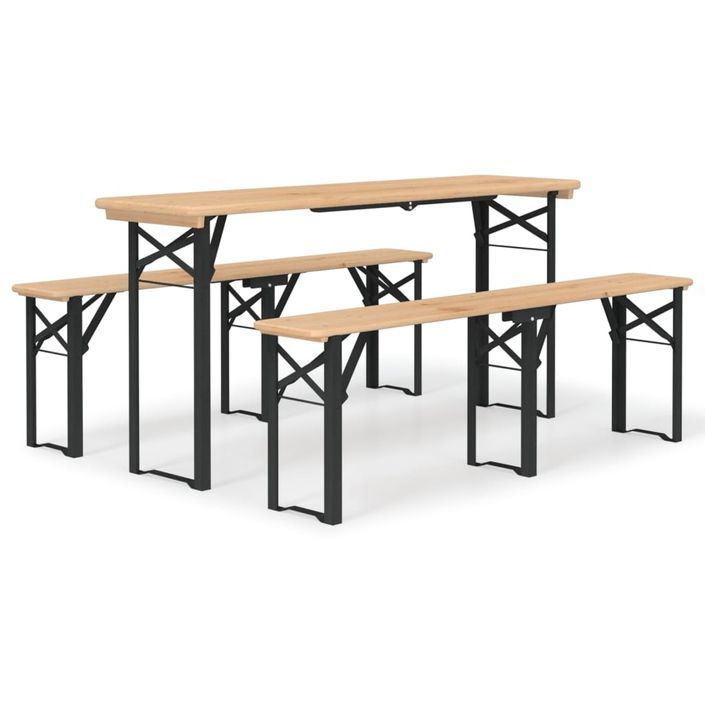 Ensemble de tables à bière pliantes 3 pcs bois massif de sapin - Photo n°1