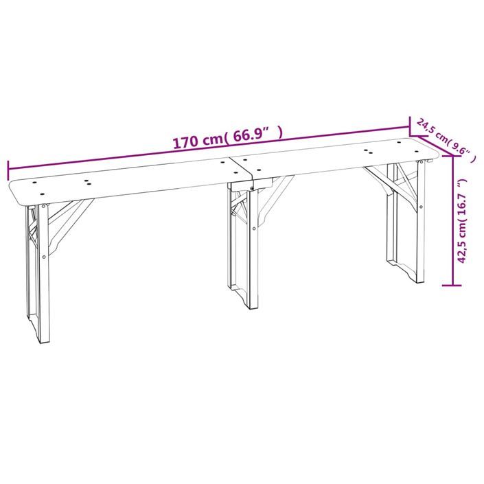 Ensemble de tables à bière pliantes 3 pcs bois massif de sapin - Photo n°11