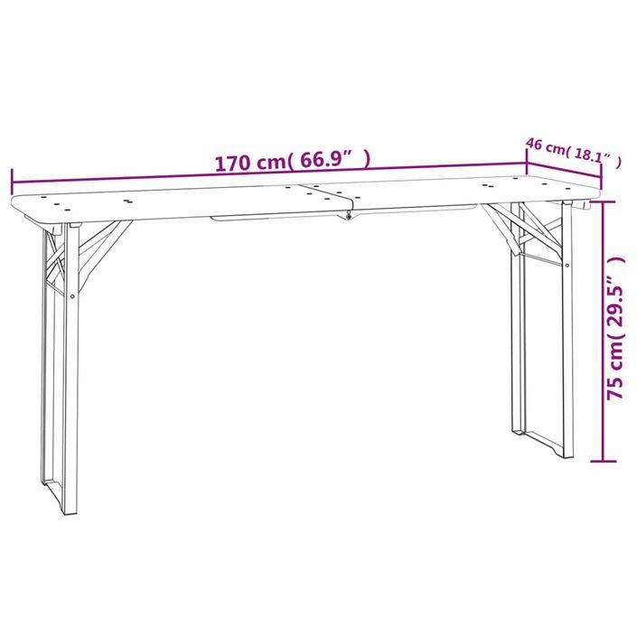 Ensemble de tables à bière pliantes 3 pcs bois massif de sapin - Photo n°12