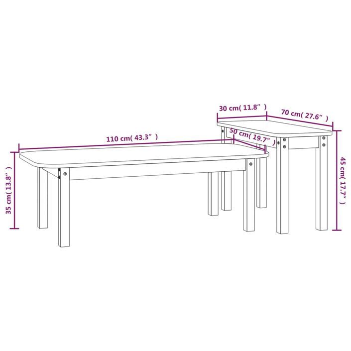 Ensemble de tables basses 2 pcs Blanc Bois massif de pin - Photo n°10