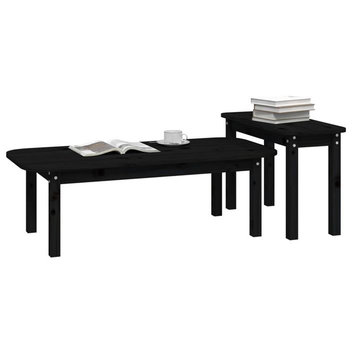 Ensemble de tables basses 2 pcs Noir Bois massif de pin - Photo n°4