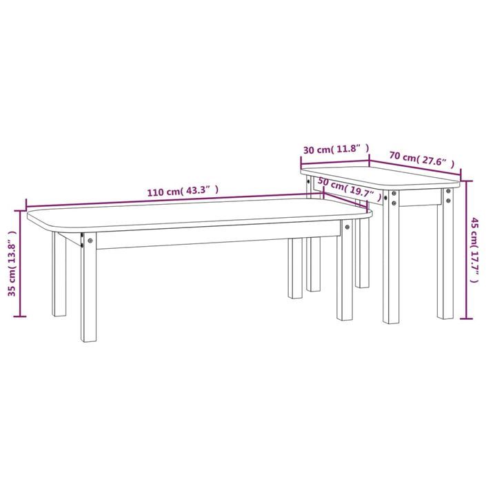 Ensemble de tables basses 2 pcs Noir Bois massif de pin - Photo n°10