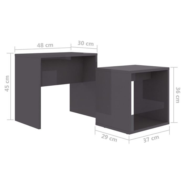 Ensemble de tables basses Gris brillant 48x30x45 cm - Photo n°6