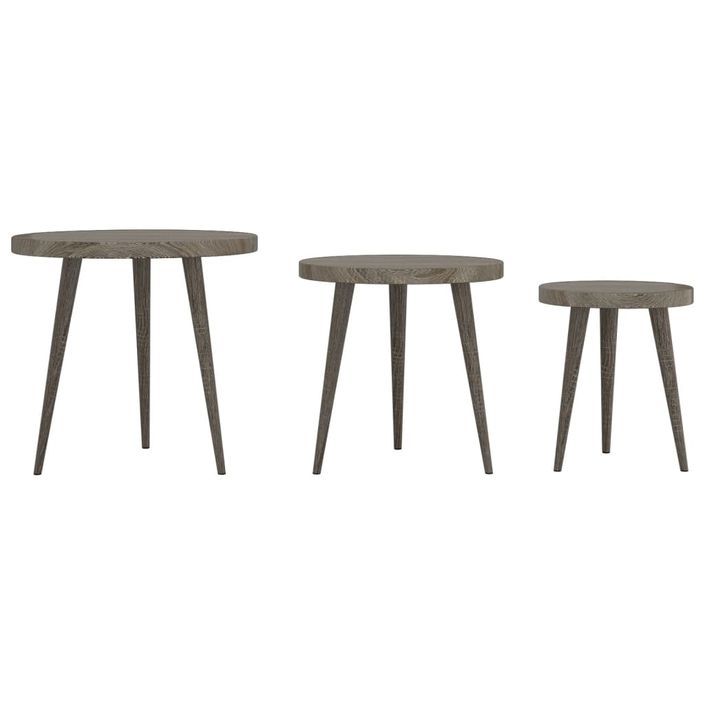 Ensemble de tables d'appoint 3 pcs Gris MDF et fer - Photo n°3