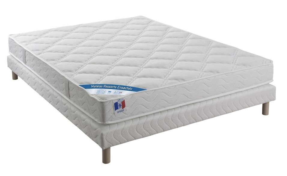 Ensemble matelas 24 cm à ressorts ensachés avec sommier tapissier 27 cm Bazika – Sommeil apaisant - Photo n°1