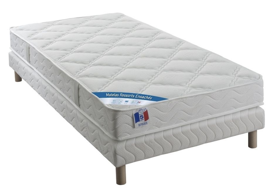 Ensemble matelas 24 cm à ressorts ensachés avec sommier tapissier 27 cm Bazika – Sommeil apaisant - Photo n°1