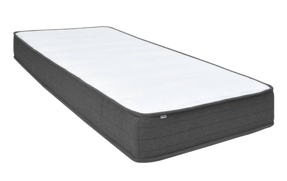 Ensemble matelas équilibré à ressorts 20 cm et sommier tapissier tissu 24.5 cm gris foncé Sloka - Élégance et confort - Photo n°14