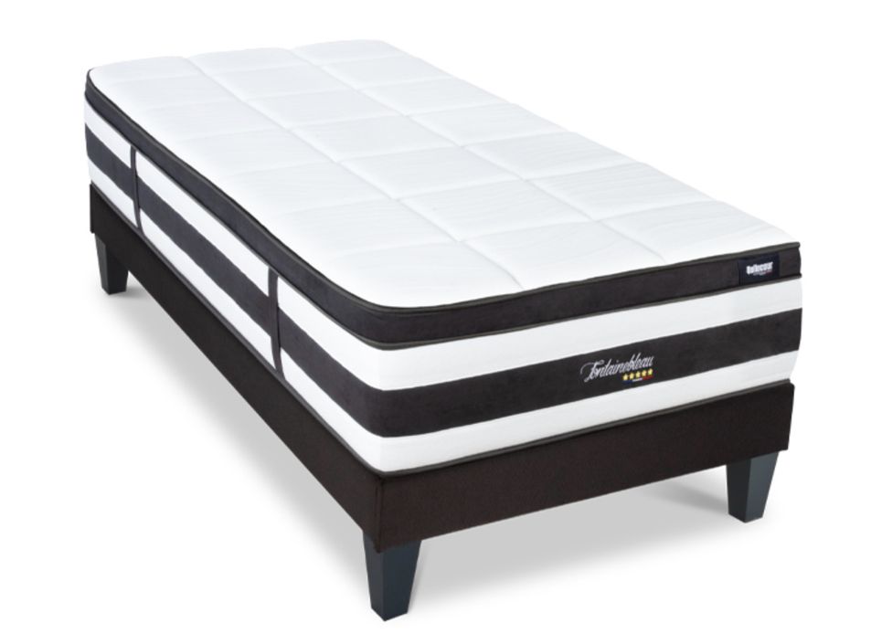 Ensemble matelas ferme 25 cm à ressorts ensachés et sommier 30 cm en bois Fontainebleau - Photo n°1