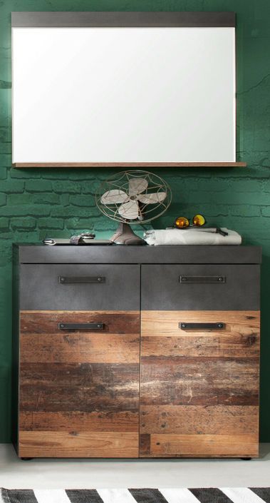 Ensemble meuble d'entrée 2 pièces chêne foncé et gris avec miroir Orcel - Photo n°4