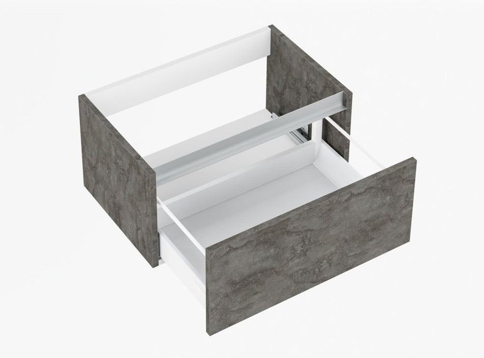 Ensemble meuble de salle de bain 1 étagère 1 armoire gris oxyde et laqué blanc et miroir lumineux Teph L 70 cm - Photo n°2