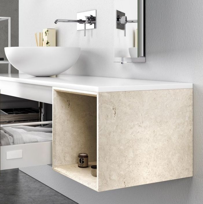 Ensemble meuble de salle de bain 1 tiroir blanc et chêne et miroir Catan L 135 cm - Photo n°4