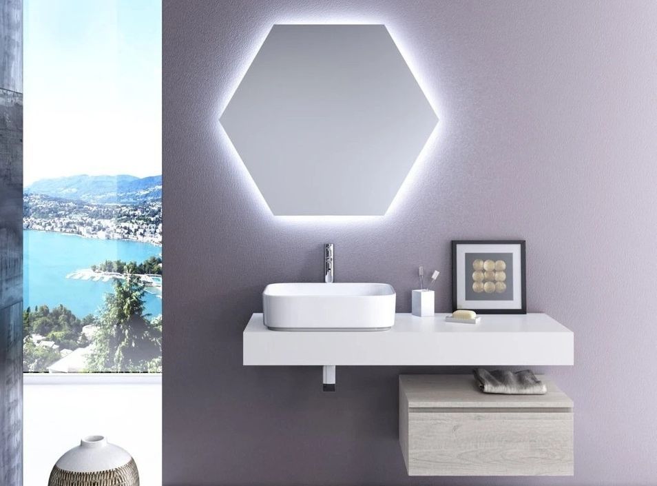 Ensemble meuble de salle de bain 1 tiroir blanc et gris clair et miroir à LED Kyo L 120 cm - Photo n°1