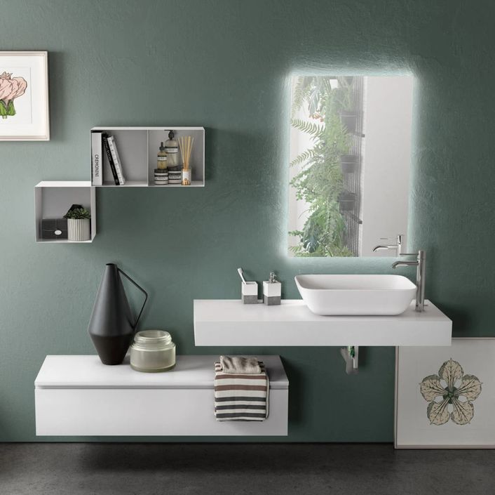 Ensemble meuble de salle de bain 1 tiroir blanc et miroir lumineux Kyo L 120 cm - Photo n°1