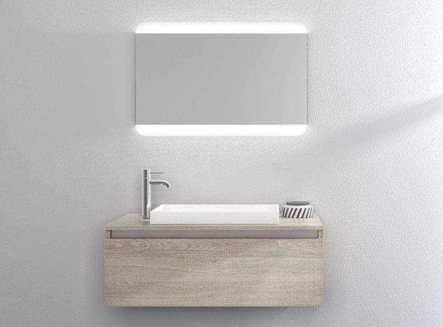 Ensemble meuble de salle de bain 1 tiroir bois clair et miroir à LED Teph L 100 cm - Photo n°1