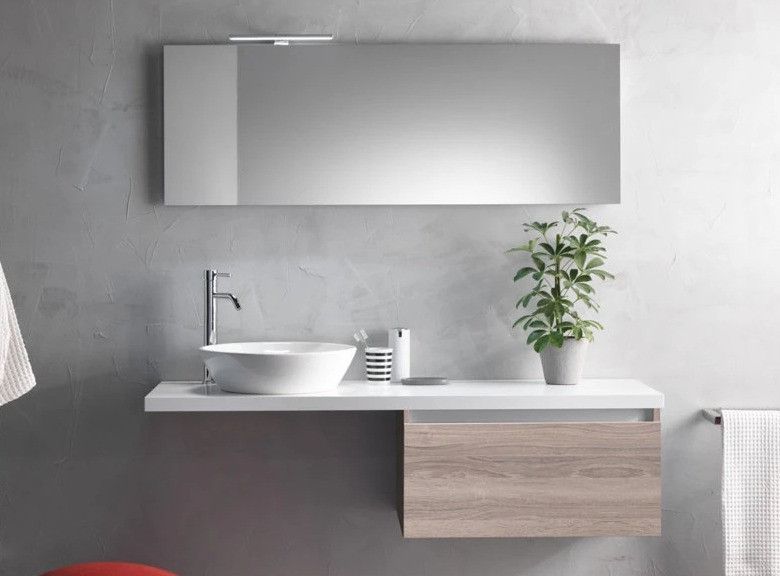 Ensemble meuble de salle de bain 1 tiroir bois clair et miroir à LED Teph L 140 cm - Photo n°1