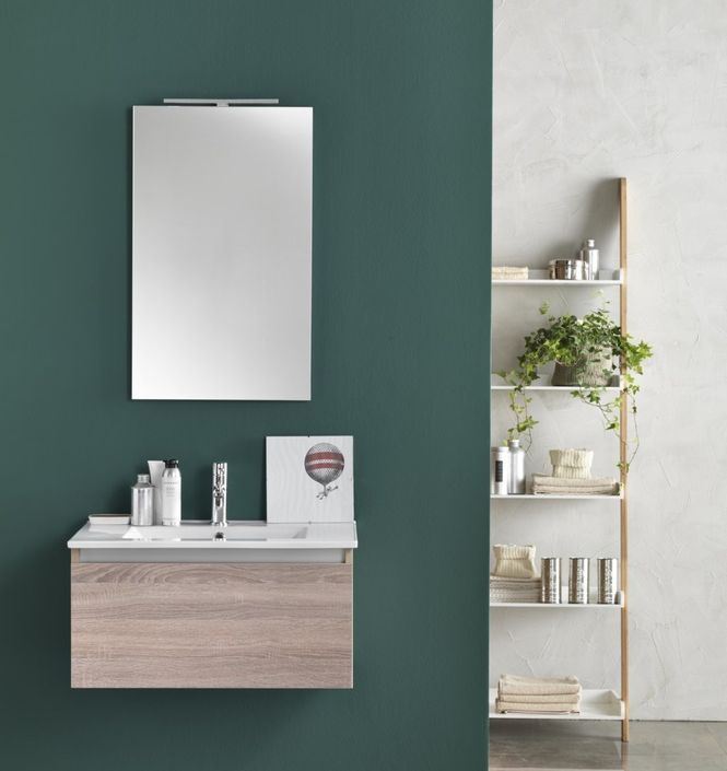 Ensemble meuble de salle de bain 1 tiroir bois clair et miroir lumineux Teph L 70 cm - Photo n°1