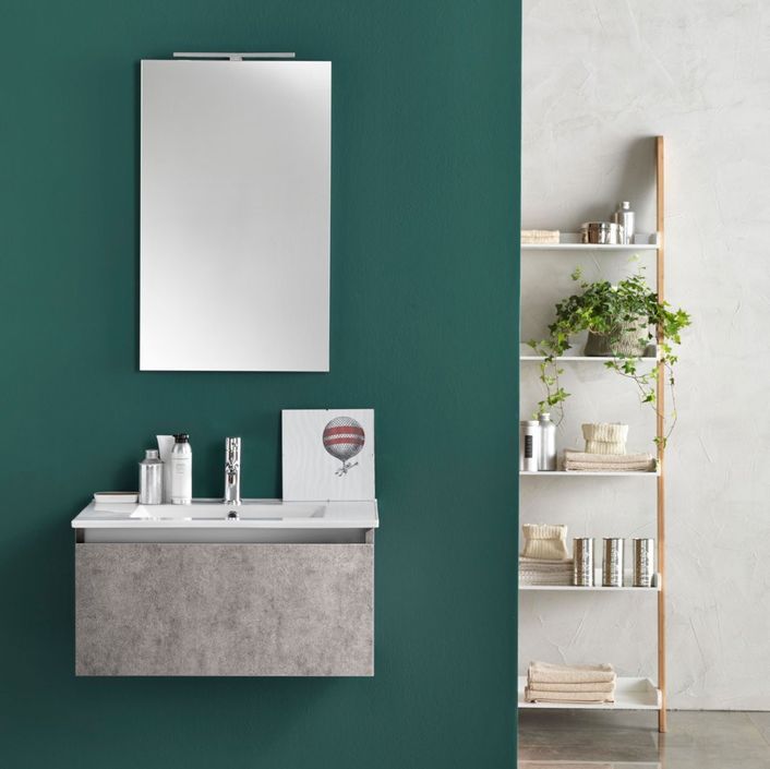 Ensemble meuble de salle de bain 1 tiroir bois effet béton et miroir lumineux Teph L 70 cm - Photo n°1