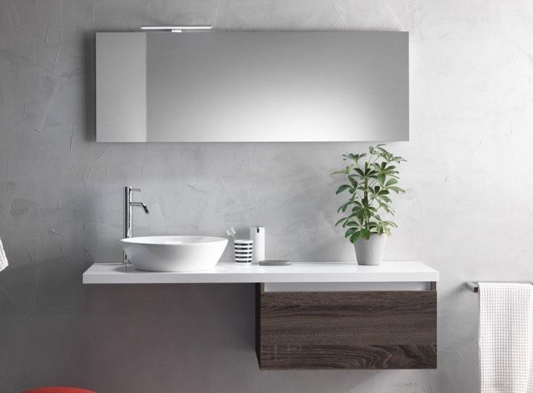 Ensemble meuble de salle de bain 1 tiroir bois foncé et miroir à LED Teph L 140 cm - Photo n°1