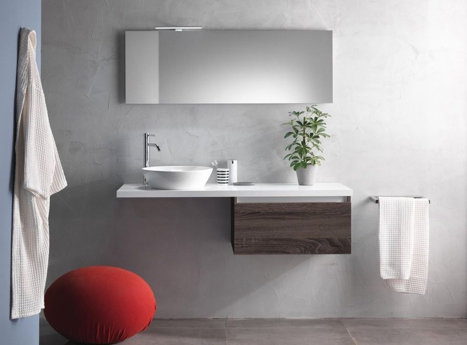 Ensemble meuble de salle de bain 1 tiroir bois foncé et miroir à LED Teph L 140 cm - Photo n°6