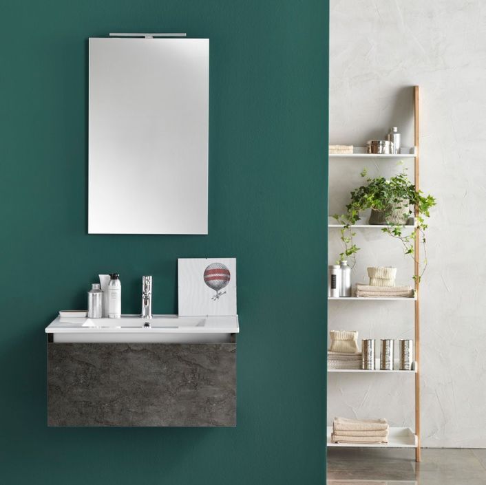 Ensemble meuble de salle de bain 1 tiroir bois gris oxyde et miroir lumineux Teph L 70 cm - Photo n°1