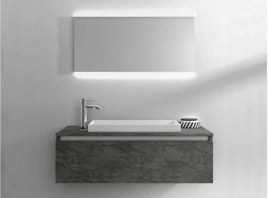 Ensemble meuble de salle de bain 1 tiroir gris oxyde et miroir à LED Teph L 100 cm - Photo n°1