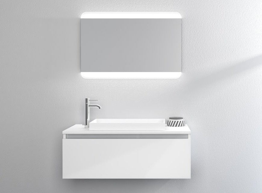 Ensemble meuble de salle de bain 1 tiroir laqué blanc et miroir à LED Teph L 100 cm - Photo n°1