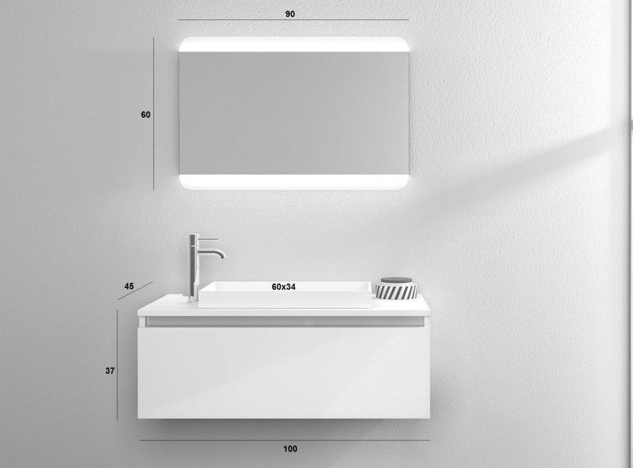 Ensemble meuble de salle de bain 1 tiroir laqué blanc et miroir à LED Teph L 100 cm - Photo n°4