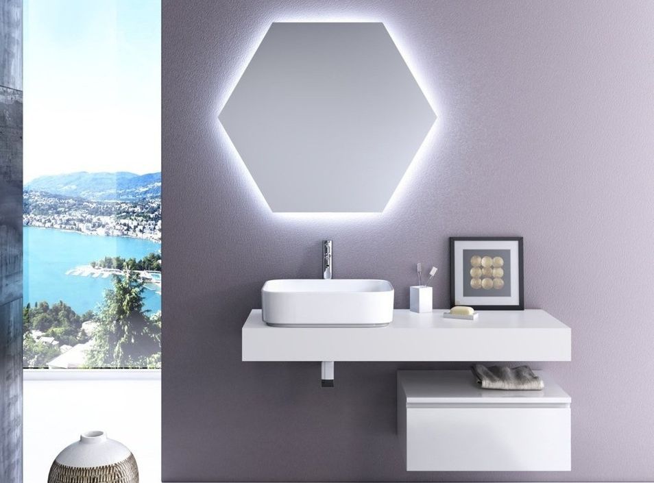 Ensemble meuble de salle de bain 1 tiroir laqué blanc et miroir à LED Kyo L 120 cm - Photo n°1