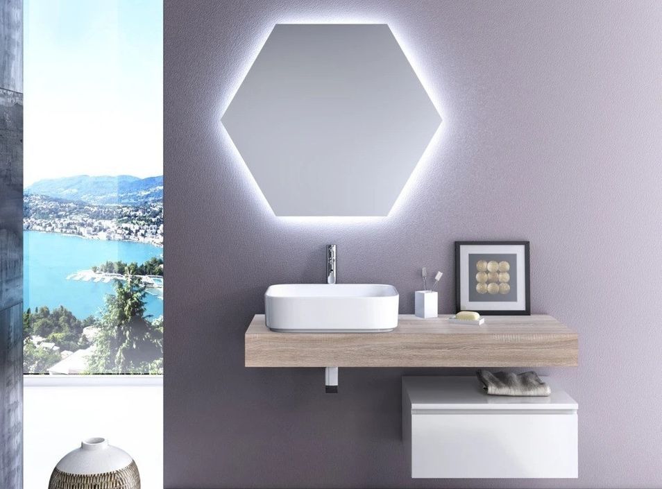 Ensemble meuble de salle de bain 1 tiroir bois clair et laqué blanc et miroir à LED Kyo L 120 cm - Photo n°1