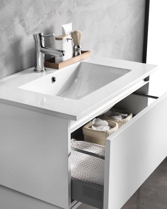 Ensemble meuble de salle de bain 1 tiroir laqué blanc mat et miroir lumineux Teph L 70 cm - Photo n°2