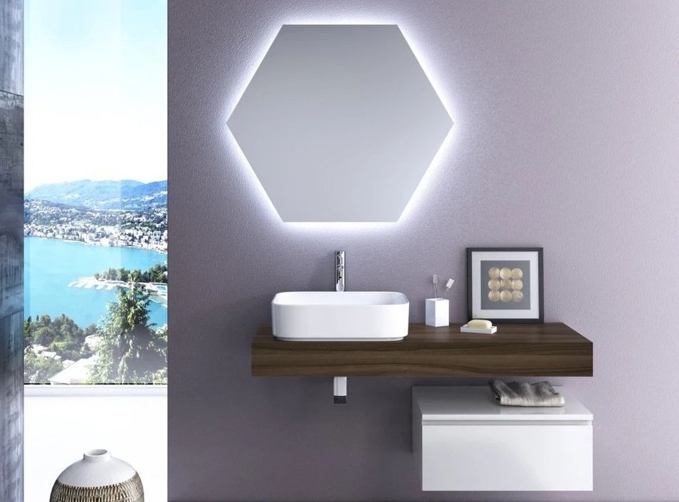 Ensemble meuble de salle de bain 1 tiroir noyer et laqué blanc et miroir à LED Kyo L 120 cm - Photo n°1