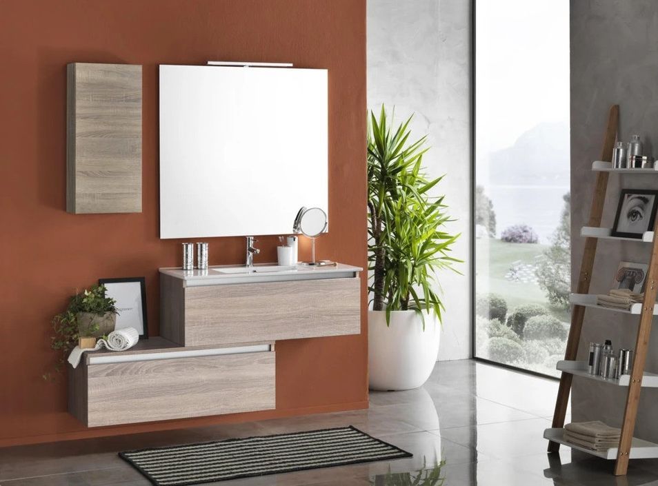 Ensemble meuble de salle de bain 2 tiroirs 1 armoire bois clair et miroir à LED Teph L 150 cm - Photo n°8