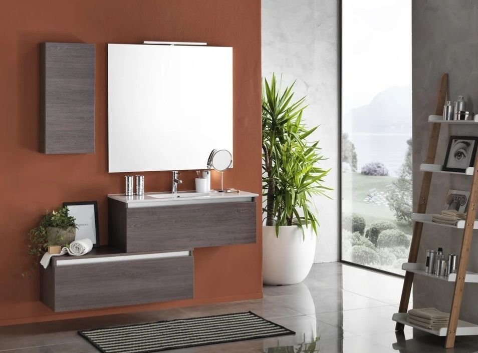 Ensemble meuble de salle de bain 2 tiroirs 1 armoire bois foncé et miroir à LED Teph L 150 cm - Photo n°7