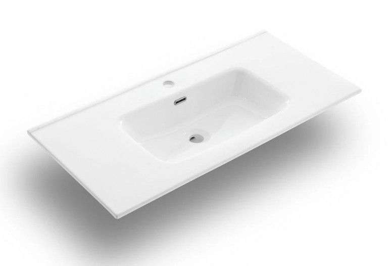 Ensemble meuble de salle de bain 2 tiroirs beige et miroir à LED Mola L 100 cm - Photo n°2