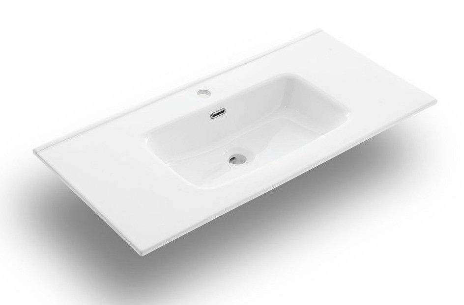 Ensemble meuble de salle de bain 2 tiroirs beige et miroir à LED Mola L 90 cm - Photo n°2