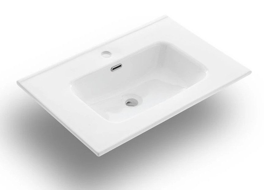 Ensemble meuble de salle de bain 2 tiroirs blanc effet pierre et miroir à LED Olo L 80 cm - Photo n°3