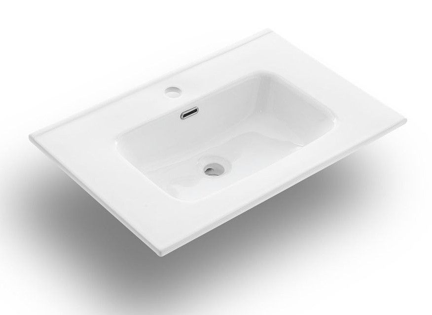 Ensemble meuble de salle de bain 2 tiroirs bois blanc et miroir à LED Oga L 70 cm - Photo n°3