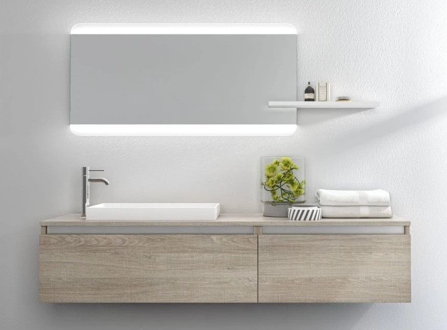 Ensemble meuble de salle de bain 2 tiroirs bois clair et miroir à LED Teph L 170 cm - Photo n°1