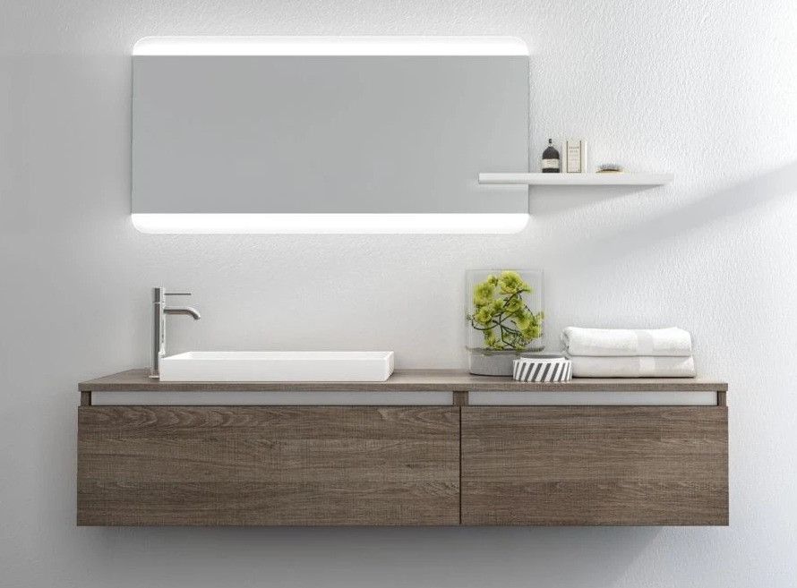 Ensemble meuble de salle de bain 2 tiroirs bois foncé et miroir à LED Teph L 170 cm - Photo n°1