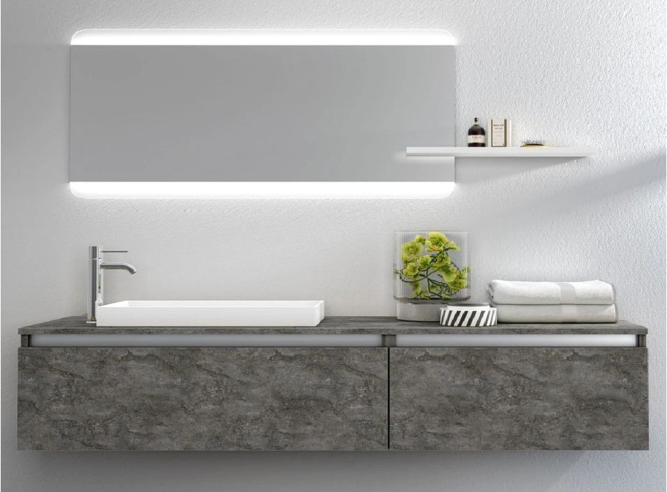 Ensemble meuble de salle de bain 2 tiroirs gris oxyde et miroir à LED Teph L 170 cm - Photo n°1