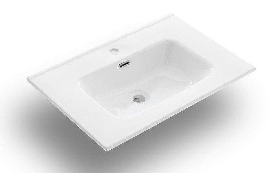 Ensemble meuble de salle de bain 2 tiroirs laqué blanc et beige et miroir à LED Oga L 70 cm - Photo n°3