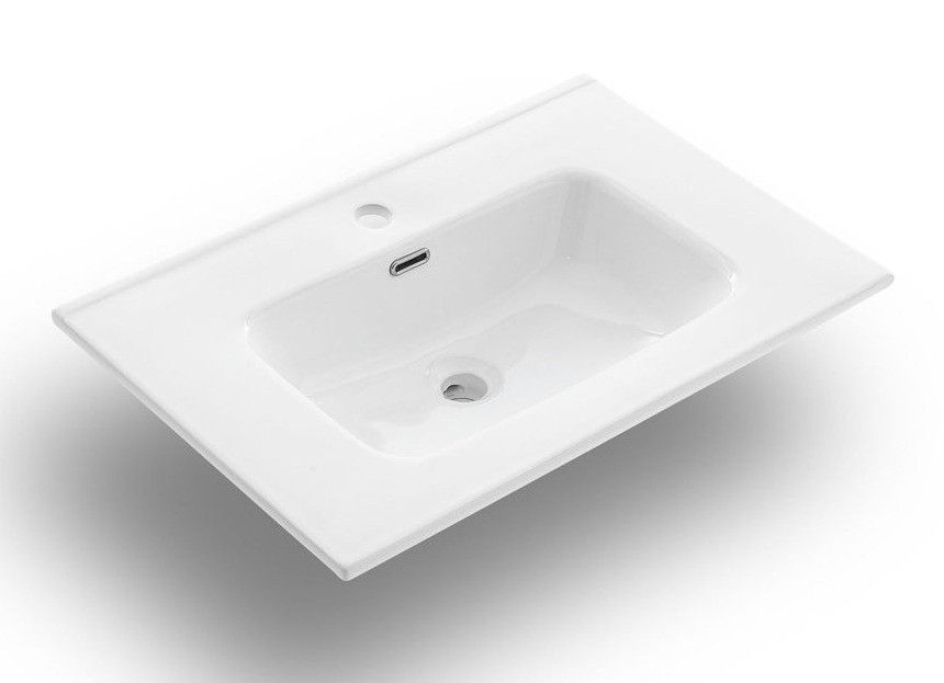 Ensemble meuble de salle de bain 2 tiroirs laqué blanc et beige et miroir lumineux Lago L 60 cm - Photo n°2