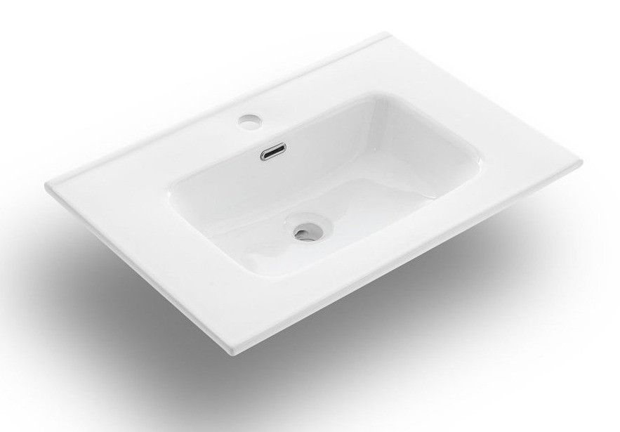 Ensemble meuble de salle de bain 2 tiroirs laqué blanc et beige et miroir à LED Oga L 80 cm - Photo n°3