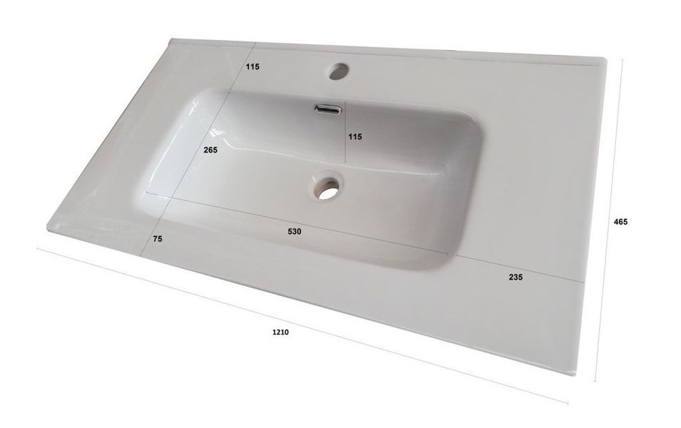 Ensemble meuble de salle de bain 2 tiroirs laqué blanc et bleu effet pierre et miroir à LED Lago L 120 cm - Photo n°6