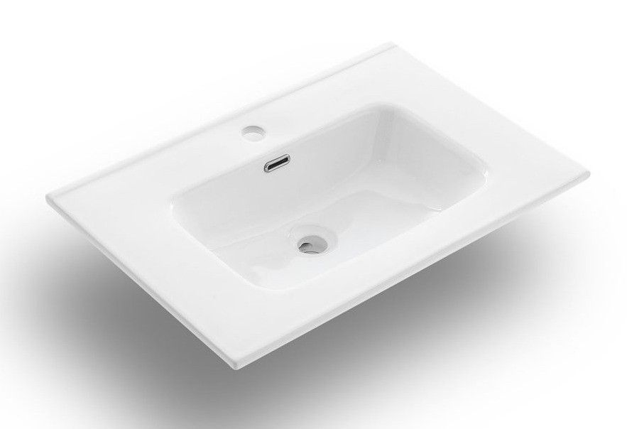 Ensemble meuble de salle de bain 2 tiroirs laqué blanc et bleu gris et miroir lumineux Lago L 60 cm - Photo n°2