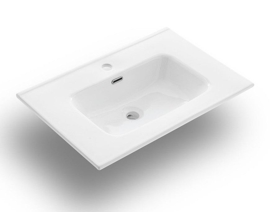 Ensemble meuble de salle de bain 2 tiroirs laqué blanc et chêne et miroir à LED Oga L 80 cm - Photo n°3