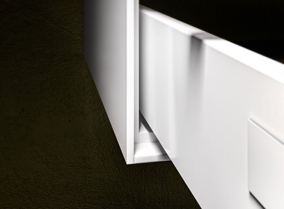 Ensemble meuble de salle de bain 2 tiroirs laqué blanc et effet béton et miroir à LED Goa L 120 cm - Photo n°4